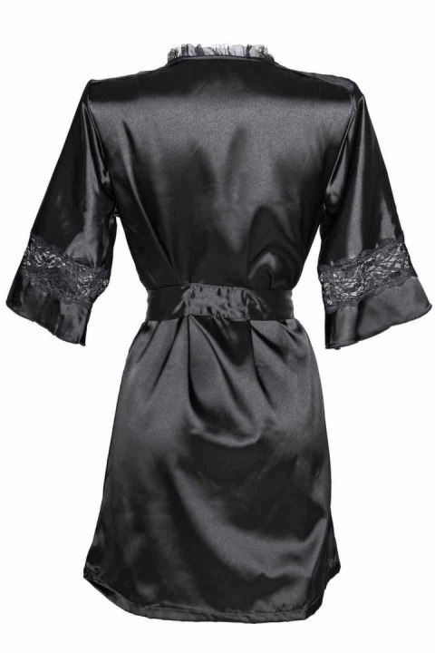 Sensuality Kimono krotki satynowy z koronką czarny S/M