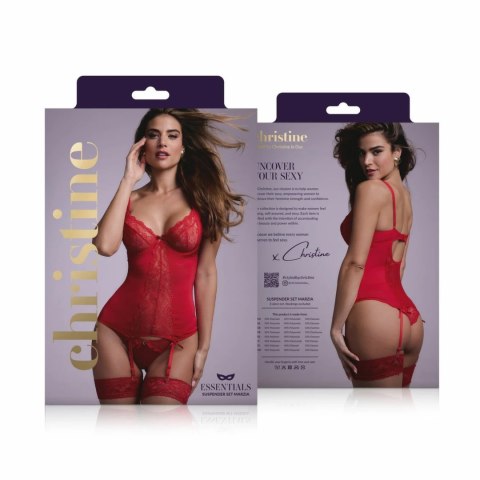 Vibe Couture Marzia czerwony zestaw top z paskami i figi koronkowe