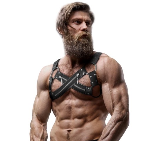 Fetish Submissive Attitude Bulldog - uprząż neoprenowa z zamkami, regulowana, czarna