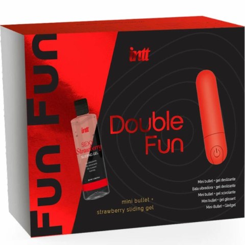 INTT Double Fun - Zestaw z wibrującym pociskiem i żelem truskawkowym 50 ml
