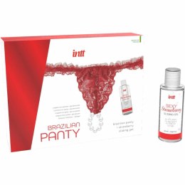 INTT Panty Red - Czerwone majtki koronkowe z perłami, żel 50 ml