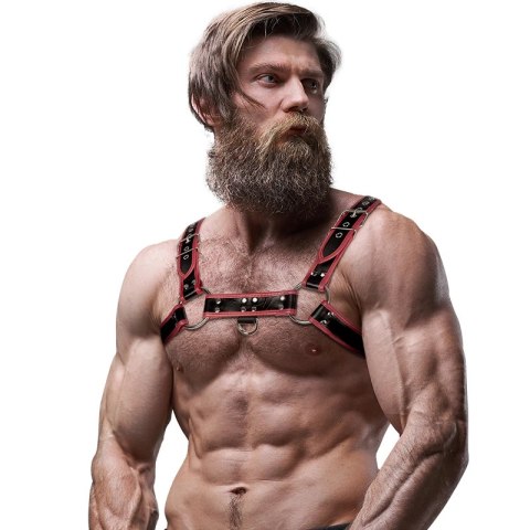 Fetish Submissive Attitude Uprząż męska na klatkę piersiową czarno-czerwona, eco-skora