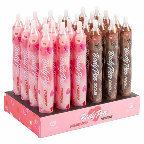 Secret Play Body Pen Display 24 szt. - Jadalne pisaki do malowania ciała, truskawkowy i czekoladowy