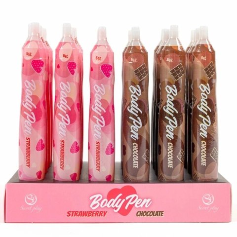 Secret Play Body Pen Display 24 szt. - Jadalne pisaki do malowania ciała, truskawkowy i czekoladowy