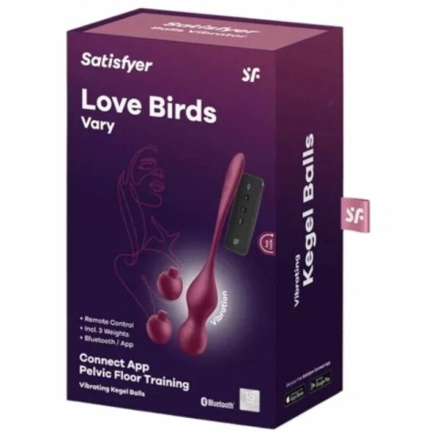 Satisfyer Love Birds Vary kulki treningowe wibrujące Wine Red z aplikacją
