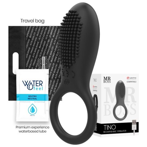 Mr Boss Tino - Pierścień silikonowy z wibracją, bezprzewodowy, czarny