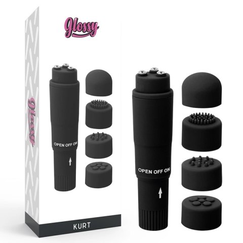 Glossy Kurt Mini Masażer Czarny 4 Końcowki ABS Wodoodporny 10,7cm