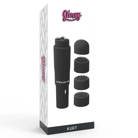 Glossy Kurt Mini Masażer Czarny 4 Końcowki ABS Wodoodporny 10,7cm