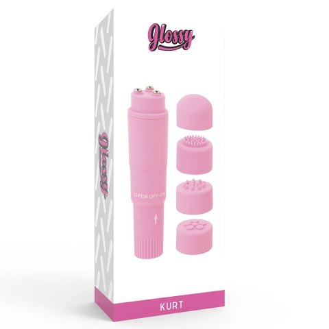 Glossy Kurt Mini Masażer Kieszonkowy Rożowy 4 Głowice ABS 10,7cm