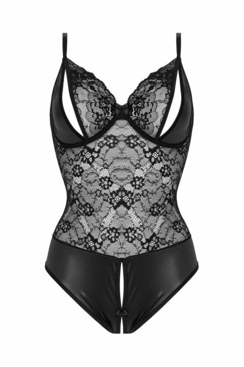 Christine Vesper Body Wetlook Czarny z Otworami i Koronką