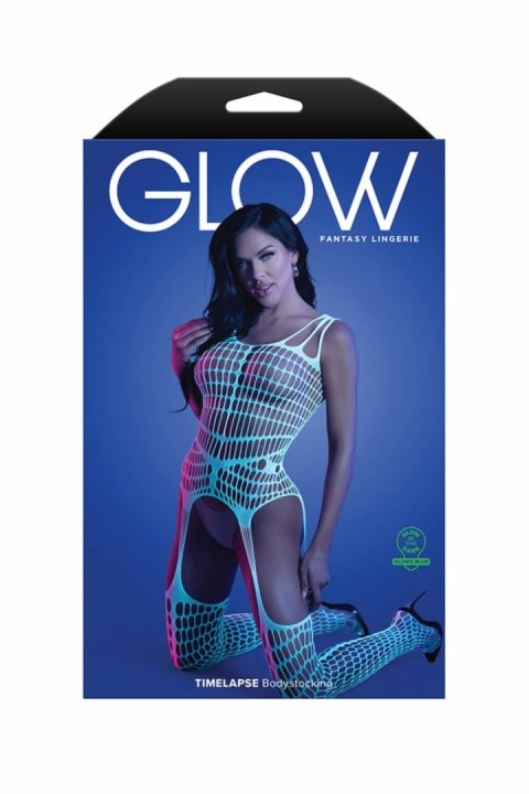 Fantasy Lingerie Timelapse Bodystocking Biało-Niebieski Świecący