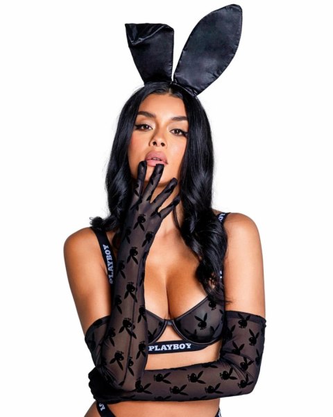 Playboy Lingerie Bunny Noir Rękawiczki Transparentne Czarne