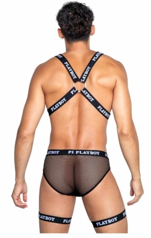 Playboy Lingerie Mens Dark Room Set z Szelkami i Siateczką, Czarny
