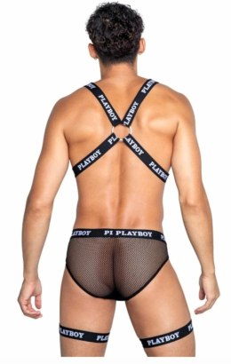 Playboy Lingerie Mens Dark Room Set z Szelkami i Siatką, Czarny
