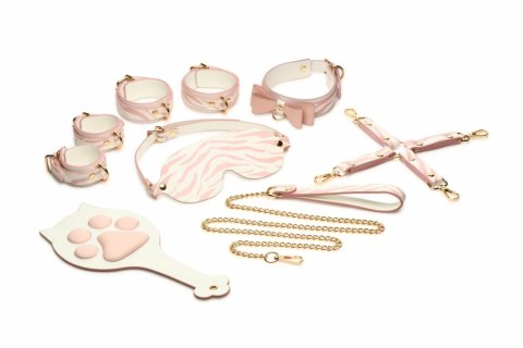 XR Brands Kitty Bondage Set rożowo-biały komplet akcesoriow vegan