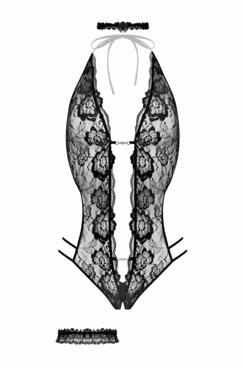 Rimba Renee Body z otwartym krokiem, czarne, elastyczna koronka