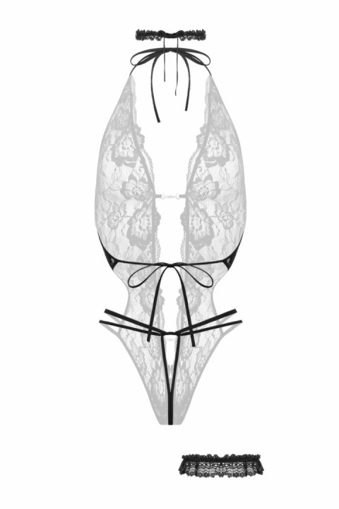 Rimba Renee Body z otwartym krokiem, czarne, elastyczna koronka