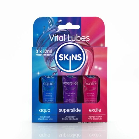 Skins Vital Zestaw Probny Lubrykantow 3x12ml - Aqua, Superslide, Excite