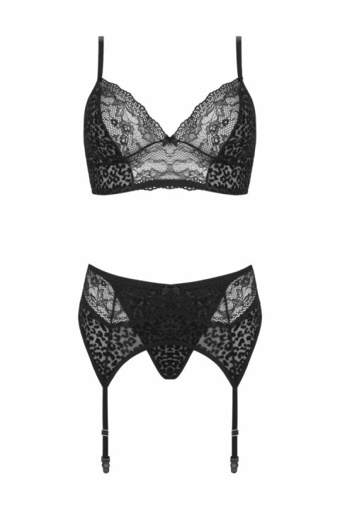 Vixen Sanne 3-częściowy komplet bielizny czarny animal print S/M