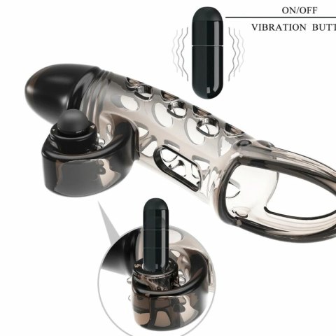 ROMANCE Przedłużony Rękaw Czarny z Wibracją - elastyczny model TPE