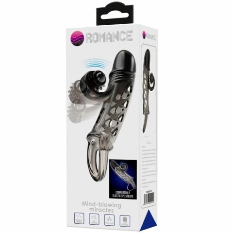 ROMANCE Przedłużony Rękaw Czarny z Wibracją - elastyczny model TPE