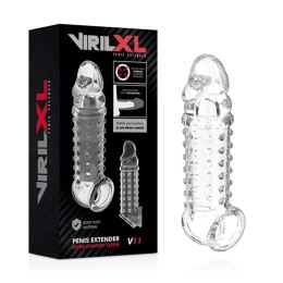 VirilXL V11 - Transparentny anatomiczny rękaw intymny z uchwytem, 13,5 cm