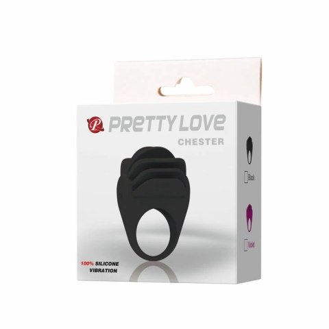 Pretty Love Chester czarny pierścień wibrujący silikonowy, elastyczny