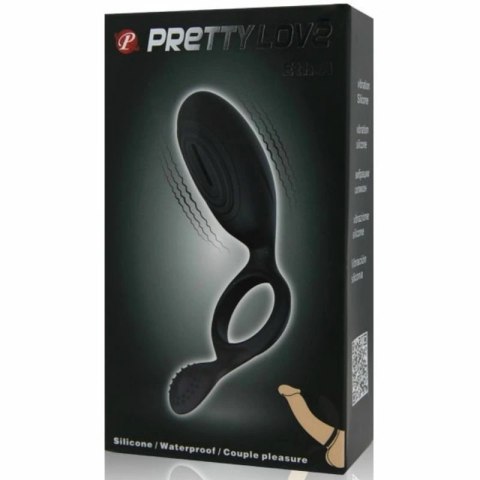 Pretty Love Ethel - silikonowy pierścień wibrujący z punktowym stymulatorem, czarny