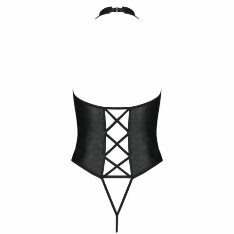 PASSION Nancy Body L/XL ze skory ekologicznej, czarne paski, eleganckie