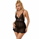 Subblime Babydoll S/M Czarna koronka, motywy kwiatowe, stringi