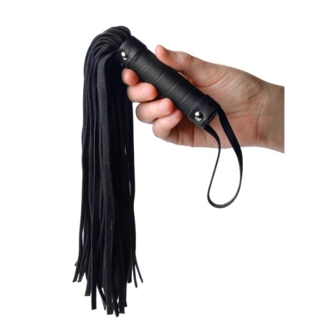 XR Brands whip z frędzlami czarny 34 cm, rączka spiralna PU