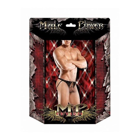 Male Power Fetish Jock skorzany bez krocza z ćwiekami czarny M