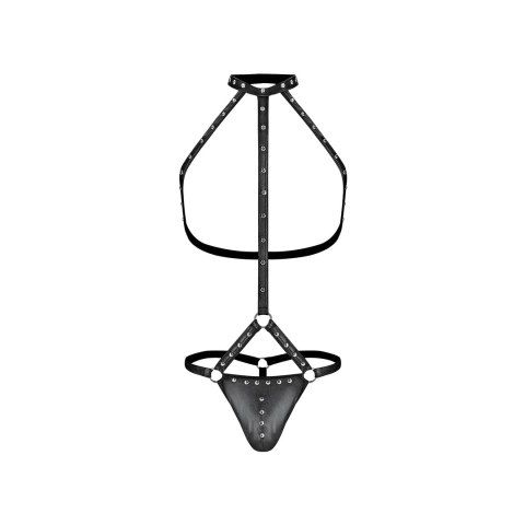 Male Power Fetish - Stringi z uprzężą i chokerem czarne L/XL